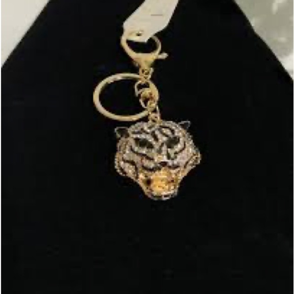Gold and Black Rhinestone Tiger Bag Charm - Picture 2 of 2